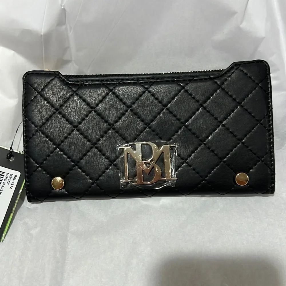 Badgley Mischa Black Quilted Long Cards Wallet Vegan Leather NWT